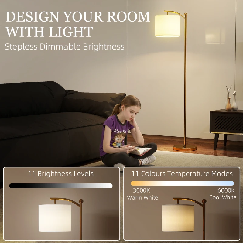 HOMCOM LED Floor Lamp with Remote Control - Gold Tone