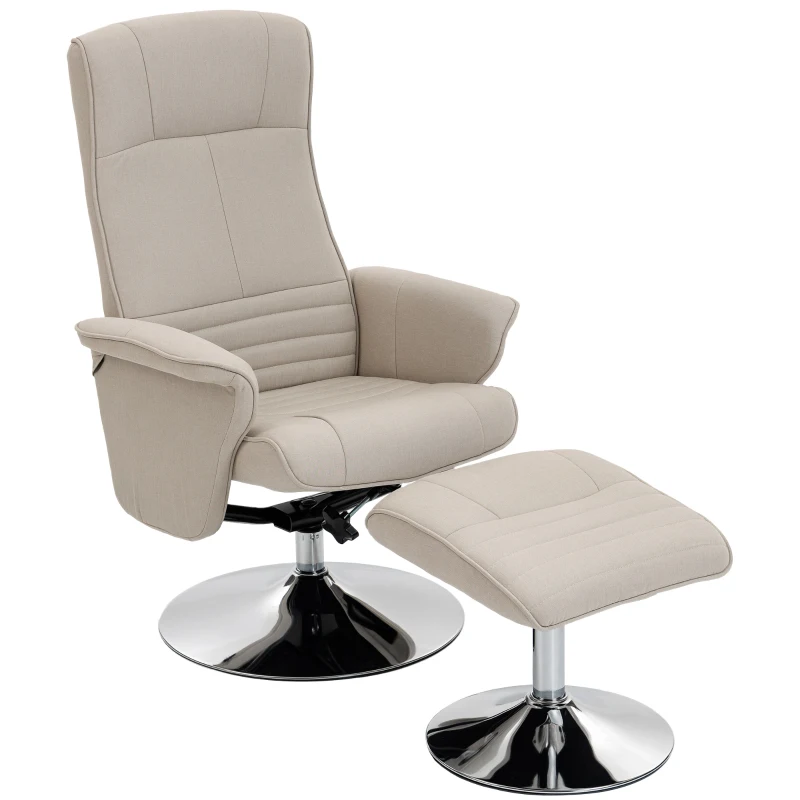 HOMCOM Fauteuil relax inclinable 135° pivotant 360° avec repose-pieds revêtement tissu beige