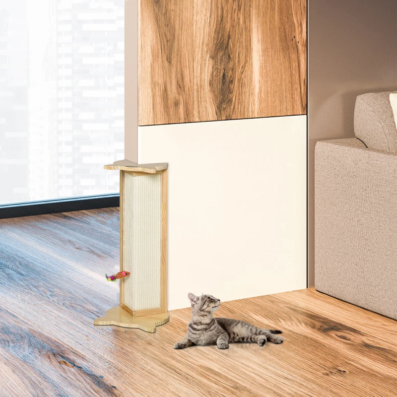 PawHut Griffoir à chat grattoir chat griffoir d'angle en sisal arbre de grattoir avec jouet pour chats griffoir chat angle canapé mur cadre en pin solide 25 x 23 x 62 cm bois naturel