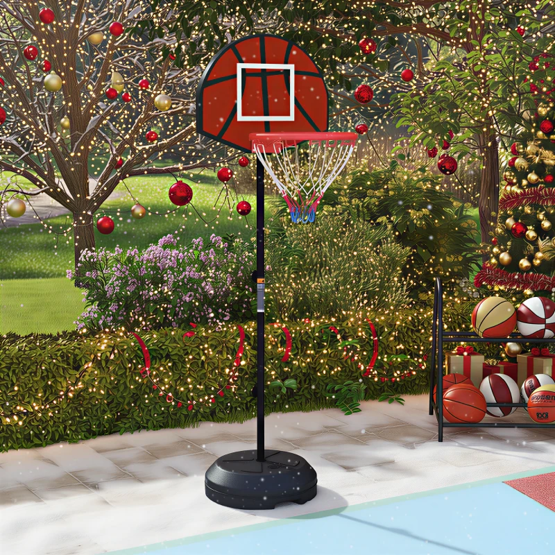 SPORTNOW Canasta de Baloncesto Ajustable con Diana Magnética y Dardos Base Rellenable para Interior Ø38x129-179 cm Negro