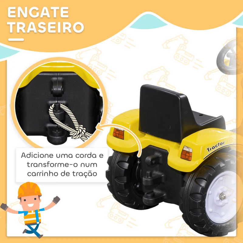 HOMCOM Trator a Pedal para Crianças acima de 3 Anos Trator Escavadora Infantil com Pá Dianteira 114x41x52 cm Amarelo e Preto
