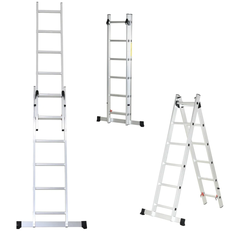 HOMCOM Échelle multifonctions en aluminium 2,5 m, pliable et portable, pied antidérapant, charge max. 150 kg, argent