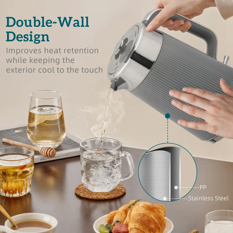 HOMCOM Electric Stainless Steel Kettle and Toaster Set, 3000W 1.7L UK Strix Thermostat Fast Boil Kettle w/ Limescale Filter, Cool Touch Body, 4 Slice Toaster with 7 Browning Levels, Crumb Tray, Grey