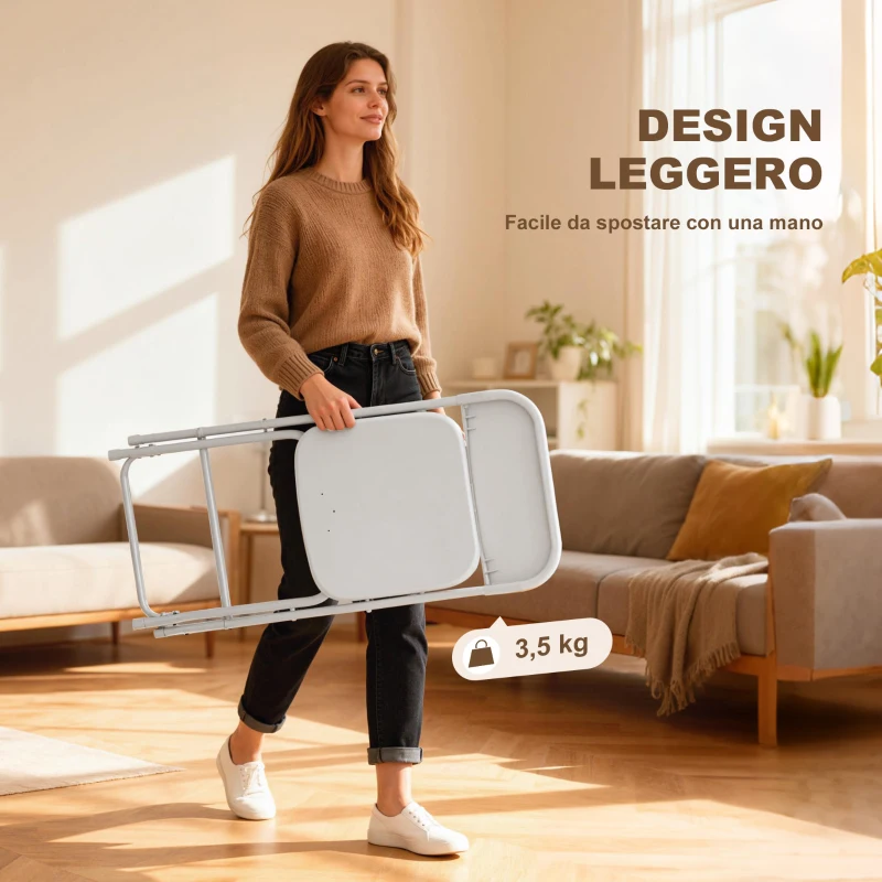 HOMCOM Set 4 Sedie Pieghevoli con Fori di Drenaggio in Plastica e Metallo, 45x49x79.5 cm, Bianco