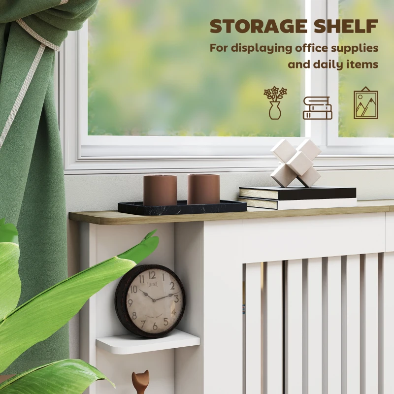 HOMCOM Radiator Cover with Open Storage Shelves, Vertical Slatted Cabinet Shelf Heater Cover for Living Room, Hallway, Extra Large, White (H: 83 / W: 191 / D: 19 cm)