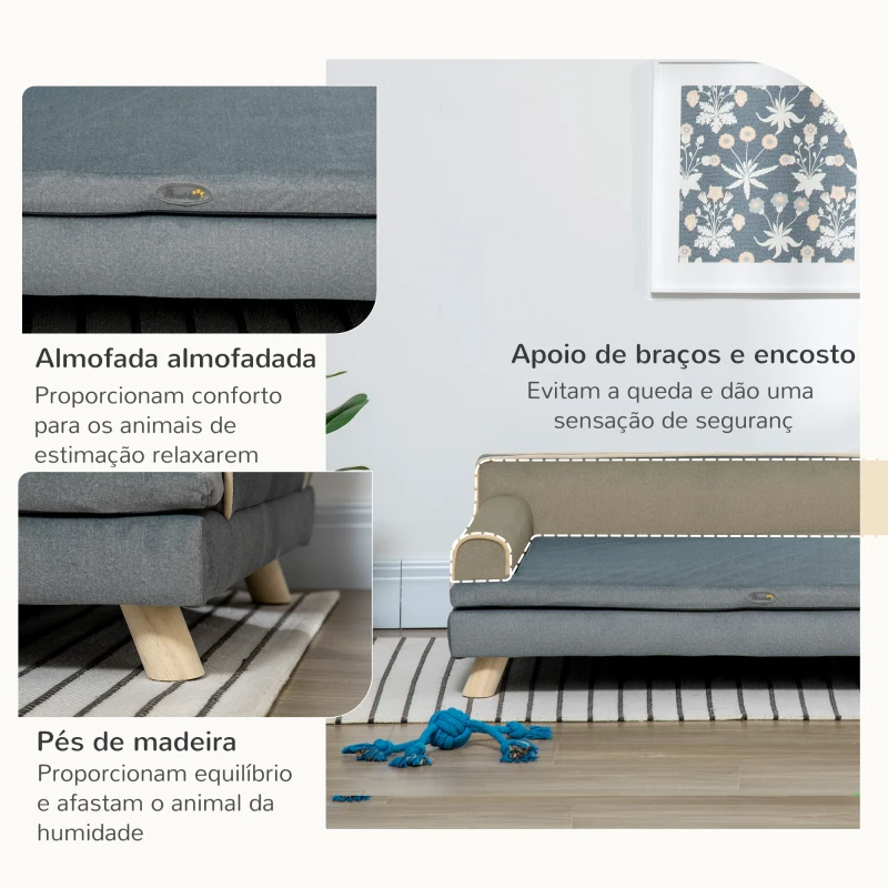 PawHut Cama Elevada para Cães Grandes e Médios 100x62x32 cm  Revestimento em Chenille com Almofada Lavável  Cinza Escuro