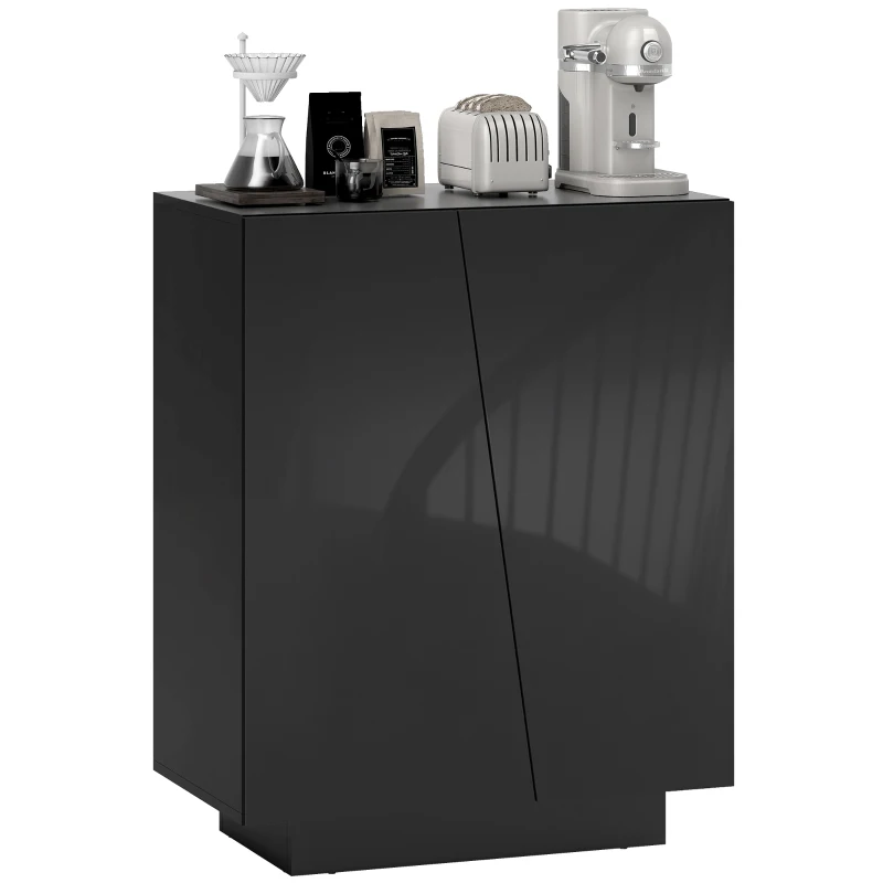HOMCOM High Gloss Storage Cabinet, Freestanding Storage Cupboard with Adjustable Shelves for Living Room, Bedroom, Hallway, Black