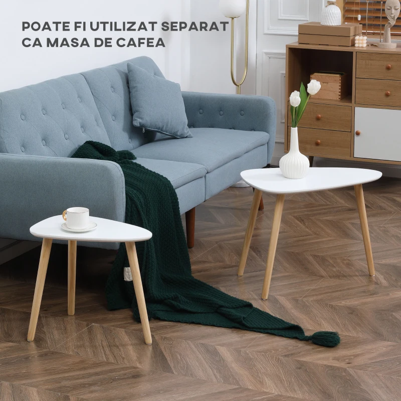 HOMCOM Set de 2 masute laterale moderne, mese cuib triunghiulare, noptiere, masuta de cafea