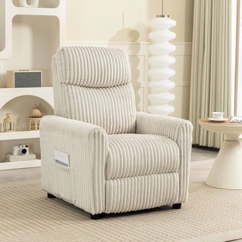 HOMCOM Poltrona Relax Reclinável Manual Estofada em Veludo com Apoio para Pés 73x86x100 cm Creme