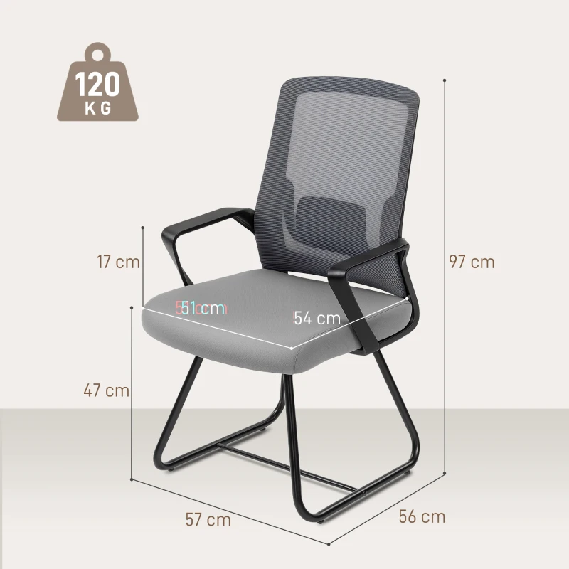 HOMCOM Desk Chair No Wheels, Office Chair with Mesh Back, Lumbar Support, Metal Base for Waiting Room, Conference Room, Dark Grey