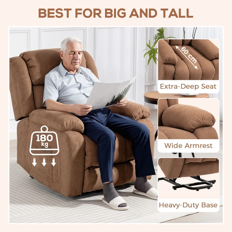 HOMCOM Power Lift Recliner Chair with Massage, Overstuffed Lift Chair for Elderly with Footrest, Remote and Side Pocket, Brown