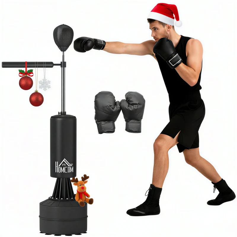 HOMCOM Sac de frappe boxe sur pieds punching ball brunier 3 en 1 avec ballon de vitesse bras flexible rotatif hauteur réglable