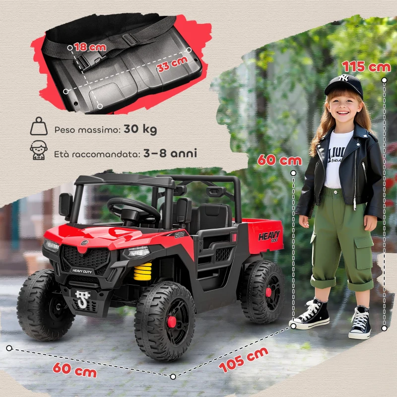 AIYAPLAY Macchina Elettrica Bambini 12V con Telecomando, Sospensioni, Bagagliaio e Musica, Età 3-8 Anni, Rosso
