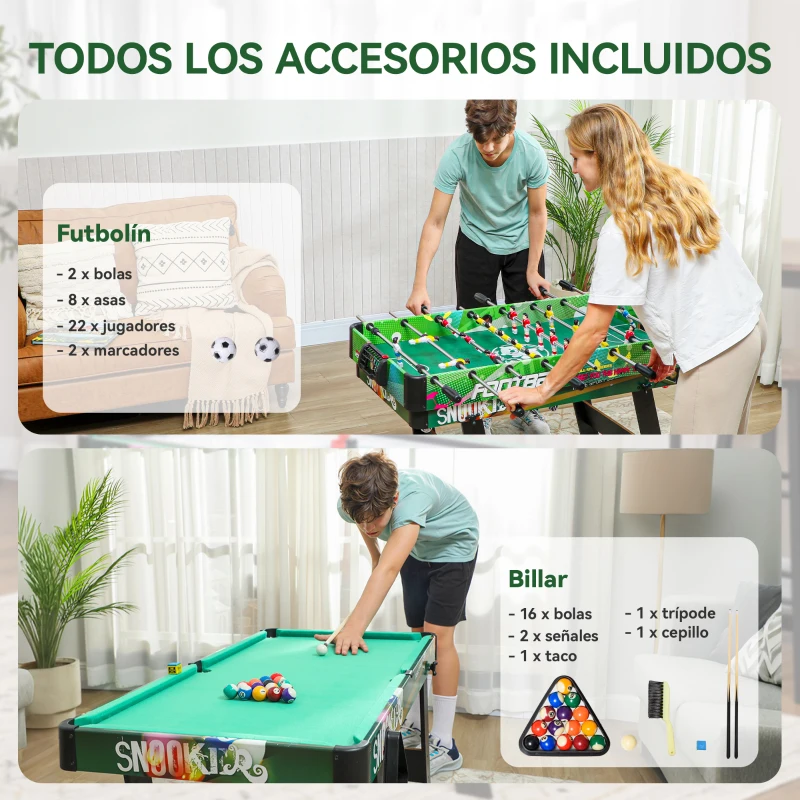 HOMCOM Mesa Multijuegos para Niños de +7 Años 6 en 1 Plegable Billar Futbolín Ping-Pong 118x104x71 cm Multicolor
