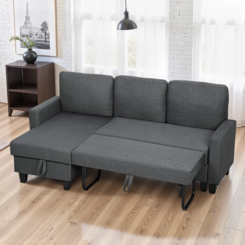 HOMCOM Three-Seater Storage Sofa Bed -  Charcoal Grey