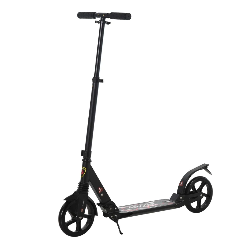 HOMCOM Patinete Plegable Scooter con Manillar Altura Ajustable Patinete Ligero para Adultos y Niños (más de 14 años) Tipo Monopatín con Freno Grandes Ruedas Ø200 mm Aluminio Carga 100kg