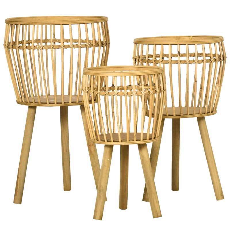 Outsunny Lot de 3 supports cache-pots à plantes lot de 3 étagères à fleurs support pots de fleurs sur pied trépied bois naturel