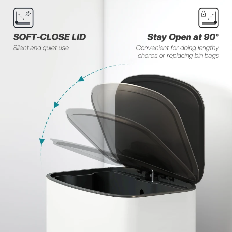 HOMCOM 50L Kitchen Bin with Soft-Close Lid and Stay-Open Function, Stainless Steel Pedal Bin with Removable Inner Bucket, Carry Handle for Kitchen, Office, Home, Cream