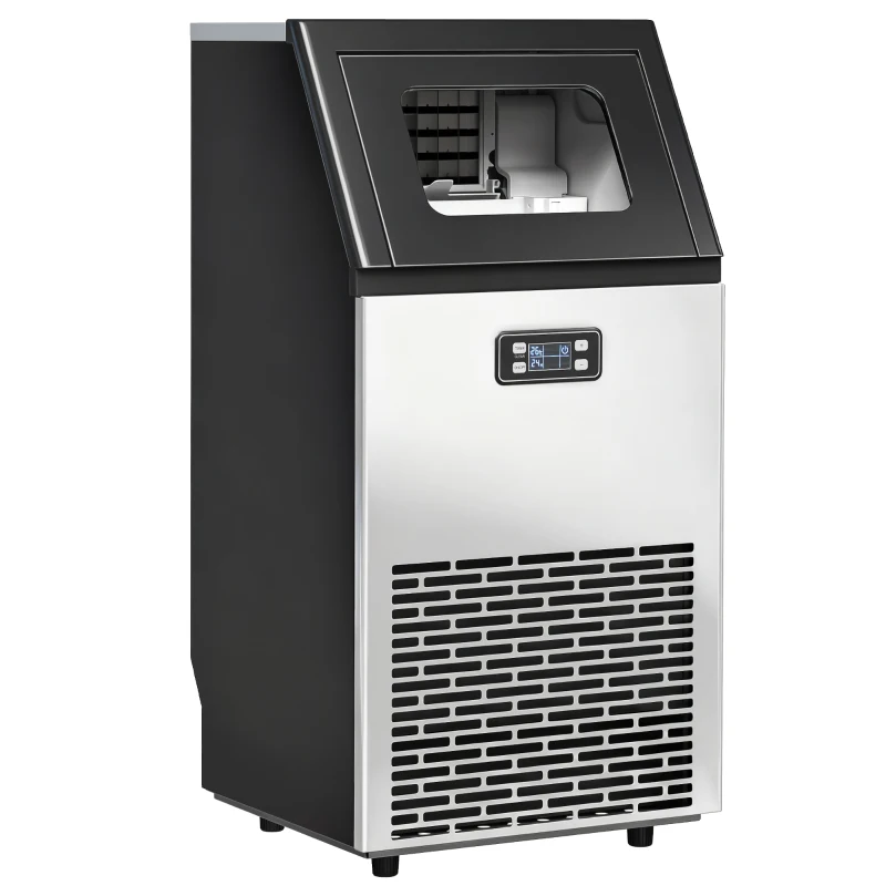 HOMCOM Commercial Ice Maker Machine, Freestanding Stainless Steel Ice Machine with Self-Cleaning, LCD Display, 45kg/24 Hours and 11kg Storage for Home, Office, Bar, Restaurant