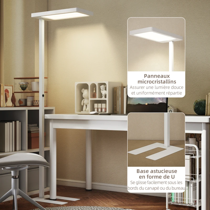 HOMCOM Lampadaire sur pied salon LED dimmable spectre complet pour le soin des yeux télécommande 60 x 32 x 196 cm blanc