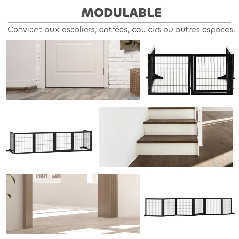 PawHut Barrière de sécurité pour chien barrière pliable à 6 panneaux avec pieds amovibles 432 x 36 x 70 cm noir