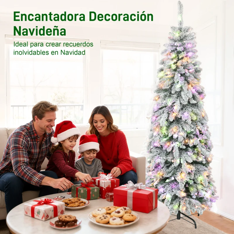 HOMCOM Árbol de Navidad Estrecho 180 cm con Luces LED Bicolores 11 Modos de Iluminación Temporizador 540 Ramas Verde