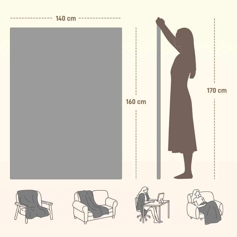 HOMCOM Electric Heated Blanket Throw 140 x 160cm with Dual Controllers, Machine Washable Heated Throw Blanket with Ultra Soft Flannel Fabric, 5 Heating Levels, 10 Hour Timer, Grey