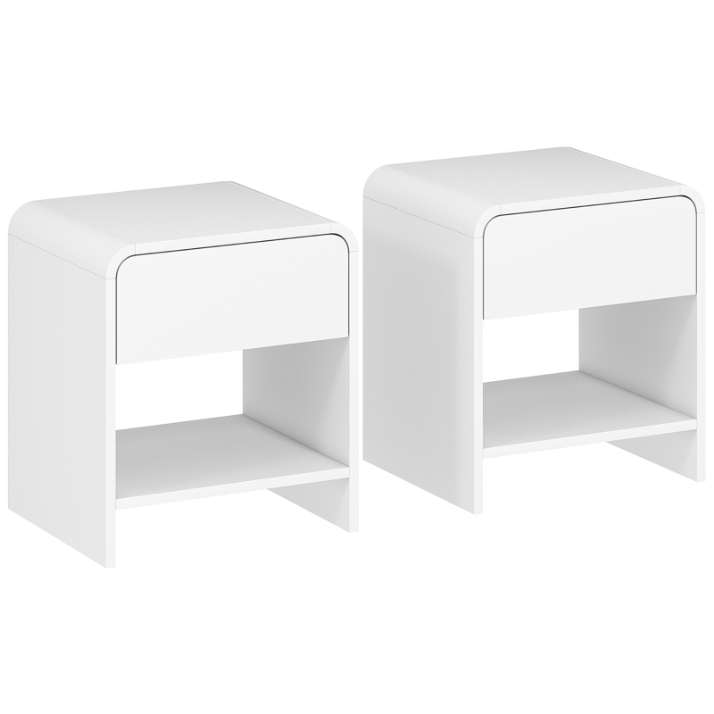 HOMCOM Lot de 2 tables de chevet, table d'appoint moderne avec compartiment ouvert et tiroir, 40 x 35 x 45 cm, blanc
