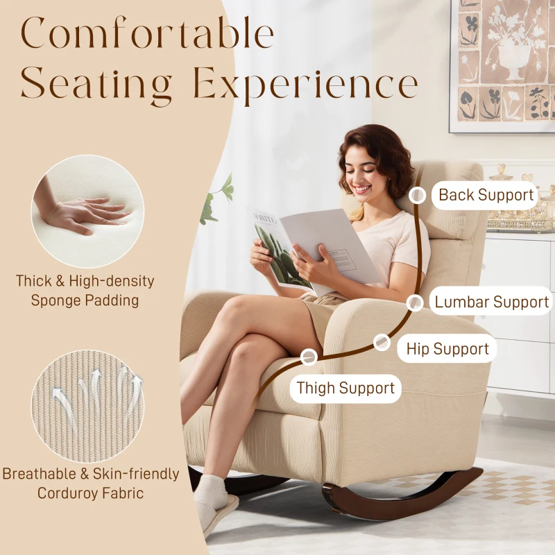HOMCOM Corduroy Rocking Armchair - Beige