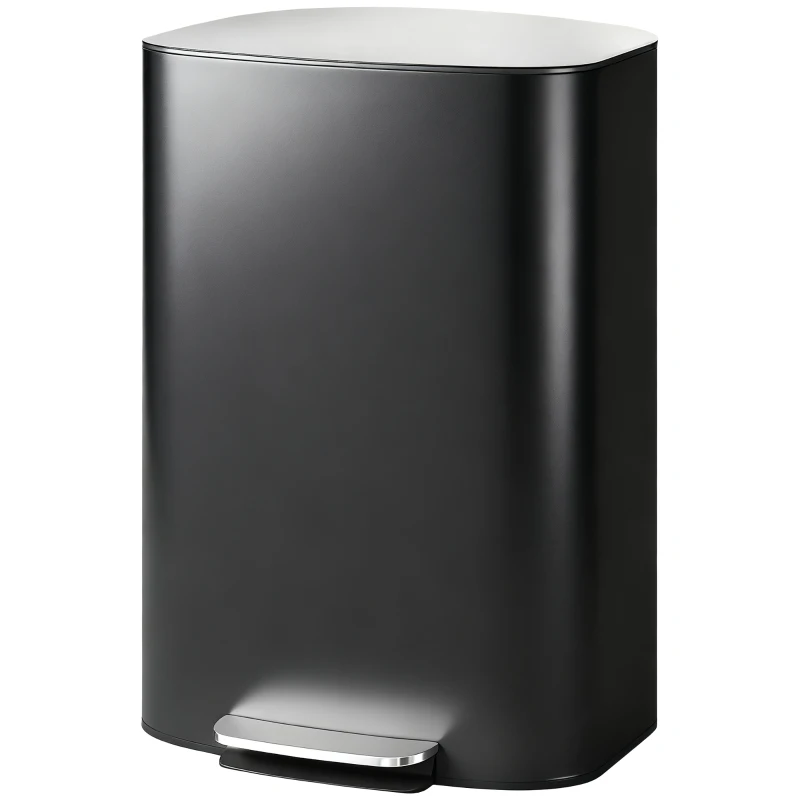 HOMCOM 50L Kitchen Bin with Soft-Close Lid and Stay-Open Function, Stainless Steel Pedal Bin with Removable Inner Bucket, Carry Handle for Kitchen, Office, Home, Black