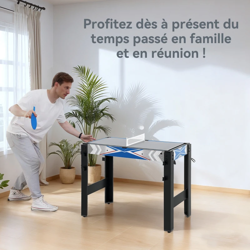 SPORTNOW Table de jeux multifonctions 5 en 1, Billard, ping-pong, jeu de palets, mini basket, tir à l'arc, bleu