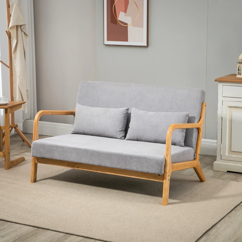 HOMCOM Canapés 2 places design contemporain en tissu aspect velours pieds bois massif 122 x 71 x 76 cm gris