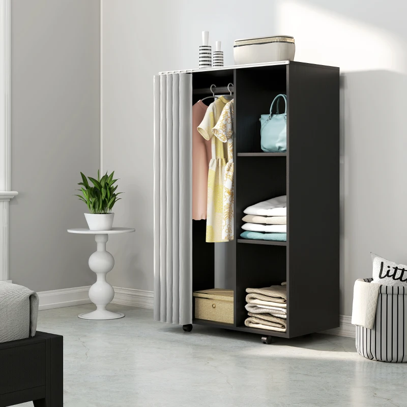 HOMCOM Armoire penderie vêtement dressing mobile 4 roulettes tringle à vêtements et étagères ouvertes 80 x 40 x 128 cm noir