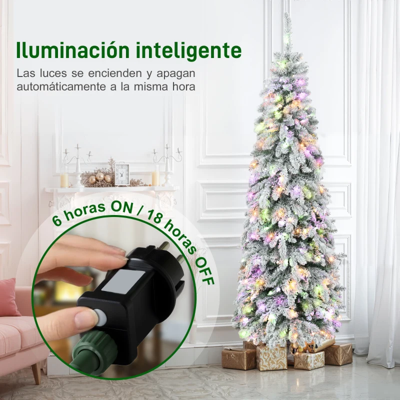 HOMCOM Árbol de Navidad Estrecho 180 cm con Luces LED Bicolores 11 Modos de Iluminación Temporizador 540 Ramas Verde