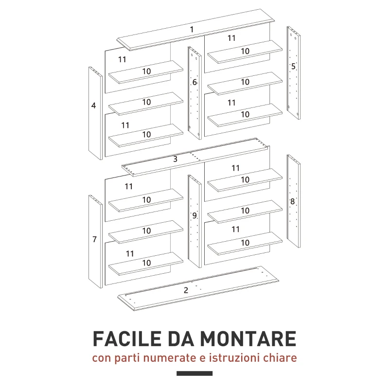 HOMCOM Mobile Libreria porta CD a 16 Ripiani dal Design Moderno in Legno, 106.5x24x126.3 cm, Bianco
