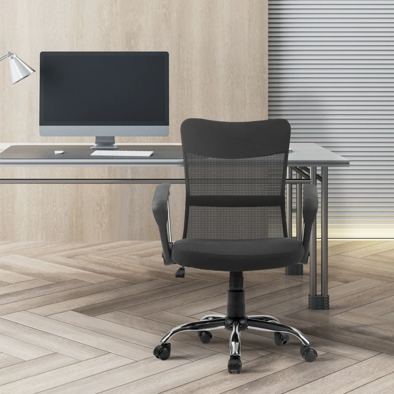 Vinsetto Lot de 2 fauteuils de bureau chaise de bureau réglable pivotant 360° fonction à bascule lin maille respirante noir