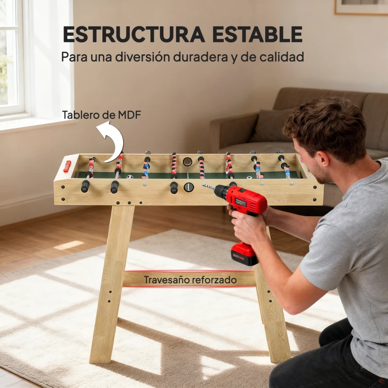 SPORTNOW Futbolín para Niños de Madera Mesa de Futbolín con 2 Marcadores 8 Asas y 22 Jugadores 114x78x88 cm Natural