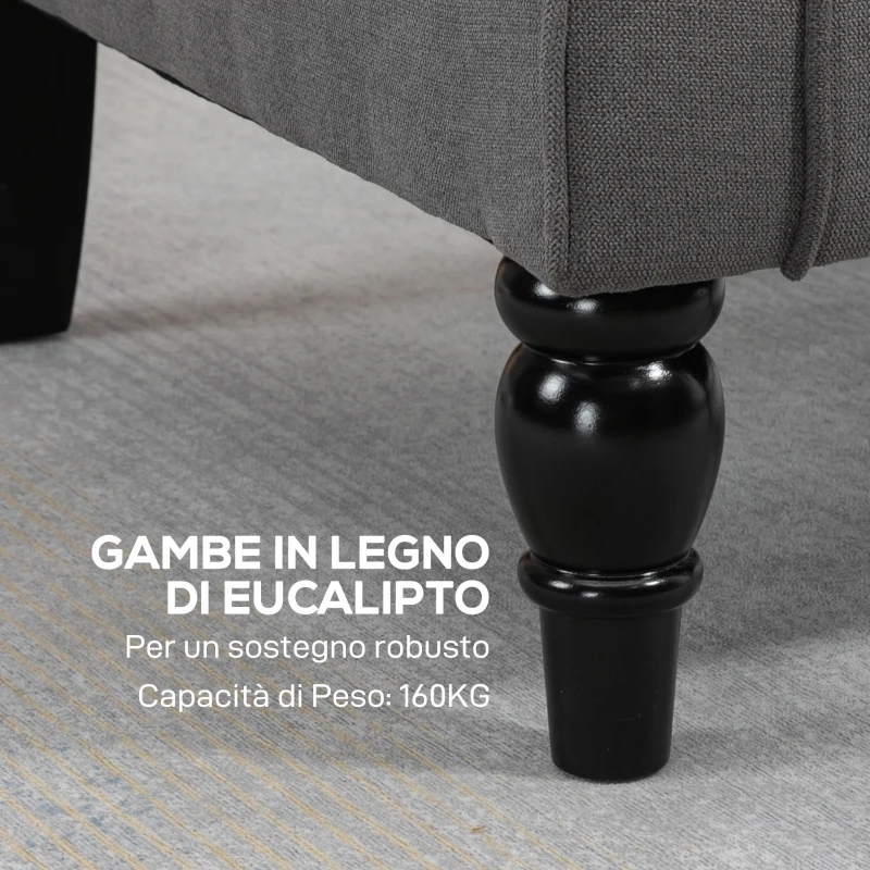 HOMCOM Poltrona da Salotto Stile Francese con Gambe in Legno e Cuscini Sfoderabili, 74x86x102 cm, Grigio