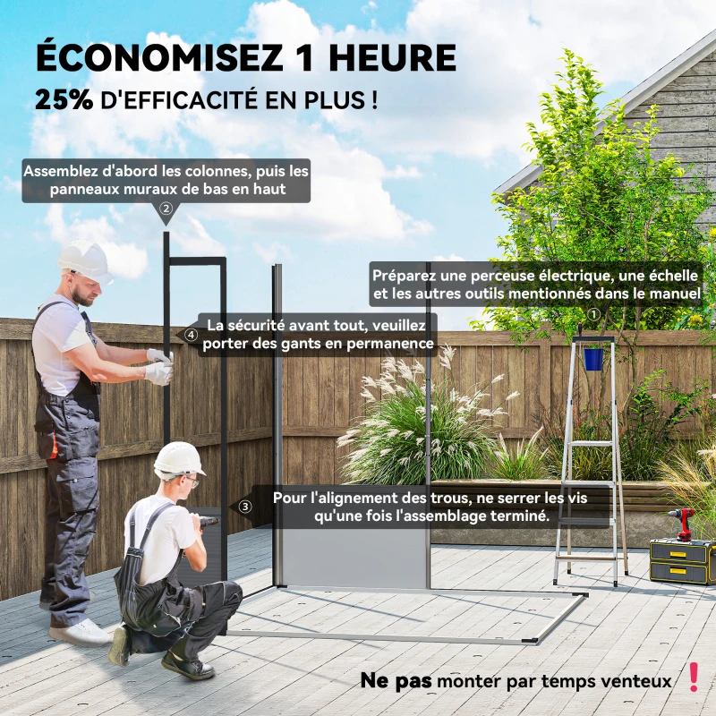 Outsunny Abri de jardin en polypropylène 3,24 m² cabane de jardin avec double porte et fenêtres, 190 x 191 x 215 cm, gris