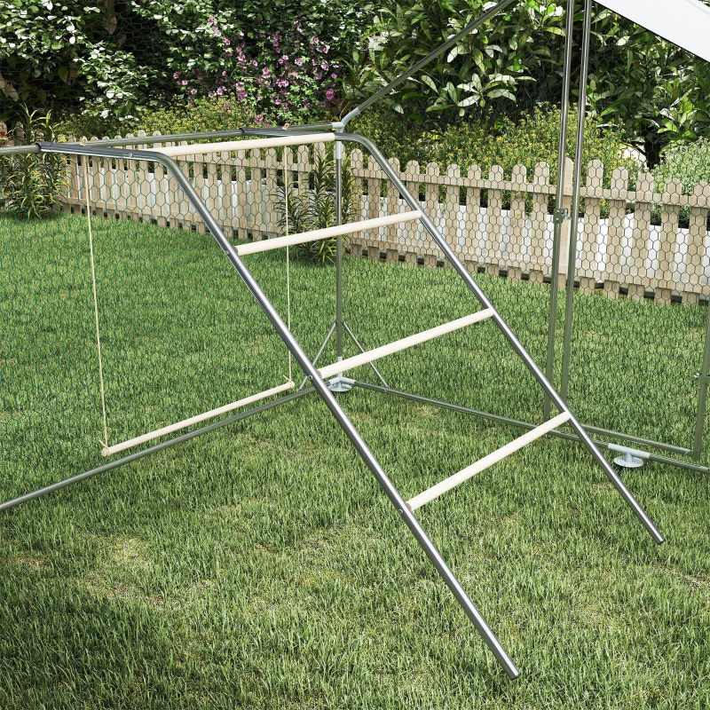 PawHut Poleiro para galinhas a 5 níveis em pinho e aço, escada-baloiço, 82 x 150 x 110 cm, prateado