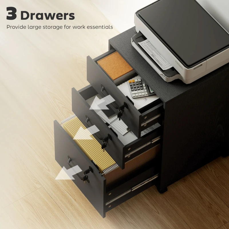 HOMCOM Three Drawer Wood-Effect Filing Cabinet - Black