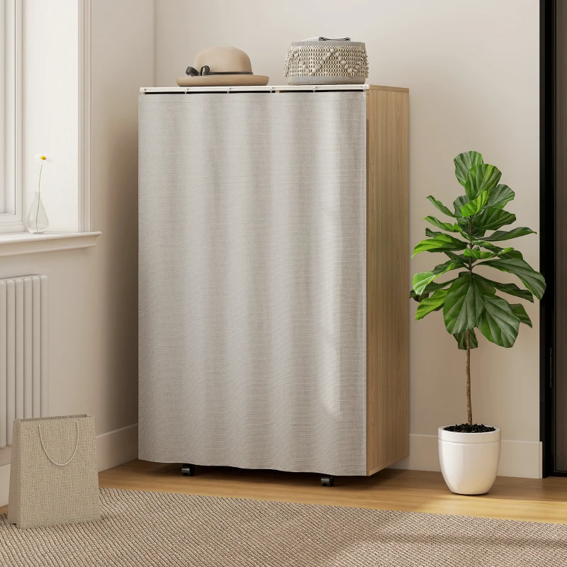 HOMCOM Armoire penderie vêtement dressing mobile 4 roulettes tringle à vêtements et étagères 80x40x128cm, effet bois naturel