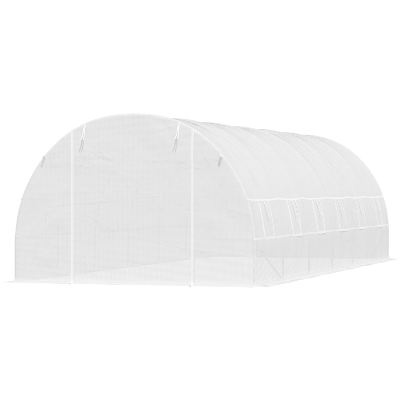 Outsunny Serra a Tunnel 8x3x2 m con Rivestimento in Plastica e Acciaio Rinforzato, Bianco