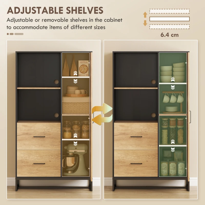 HOMCOM Tall Kitchen Cupboard, Freestanding Kitchen Pantry Cabinet with Adjustable Shelves, Drawers and Soft Close Door, 160cm