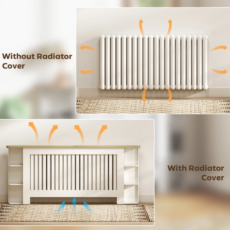 HOMCOM Radiator Cover with Open Storage Shelves, Vertical Slatted Cabinet Shelf Heater Cover for Living Room, Hallway, Extra Large, White (H: 83 / W: 191 / D: 19 cm)