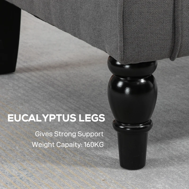 HOMCOM Retro Accent Chair, Snow Flannel Wingback Armchair with Wood Frame Button Tufted Design for Living Room Bedroom, Dark Grey