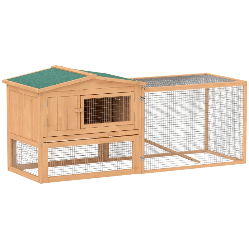 PawHut Clapier cage à lapins rongeurs 2 étages tiroir déjection enclos extérieur amovible toit ouvrant 158L x 58l x 68H cm bois massif pin