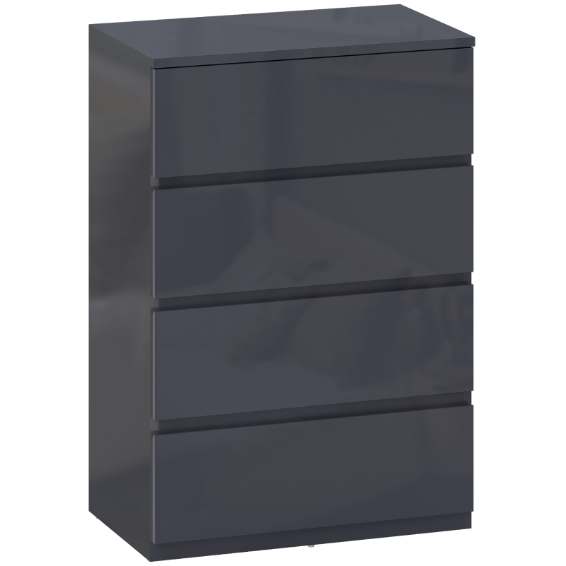 HOMCOM High Gloss Chest of Drawers, 4-Drawer Storage Cabinets, Modern Dresser for Bedroom, Grey