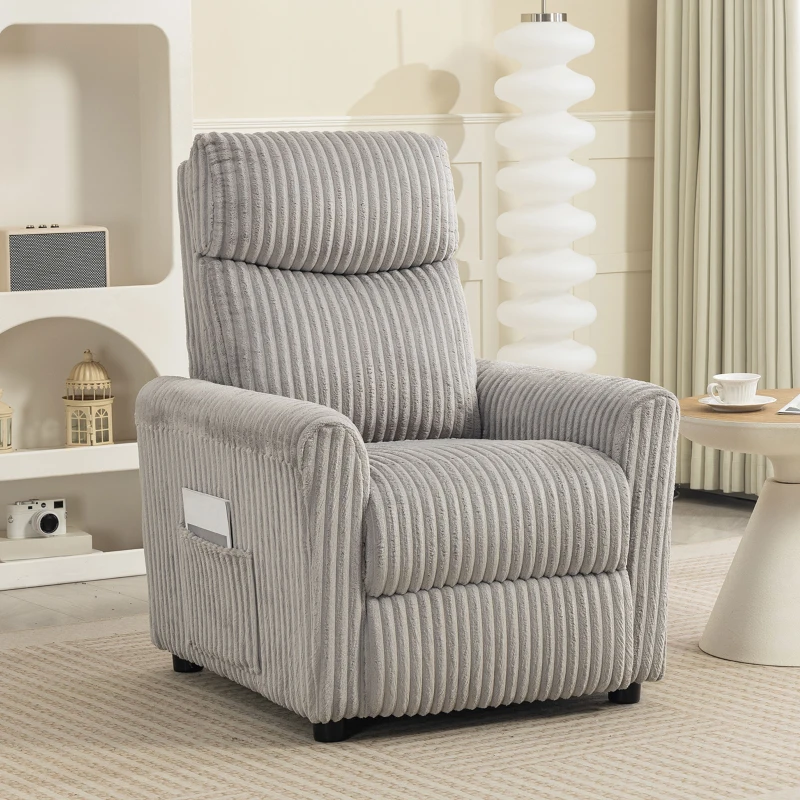 HOMCOM Poltrona Relax Reclinável Manual Estofada em Veludo com Apoio para Pés 73x86x100 cm Cinzento