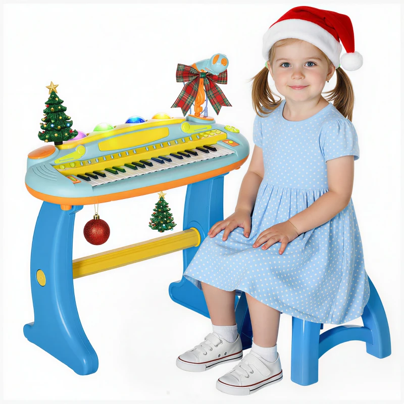 AIYAPLAY Piano enfant électronique 37 touches, avec micro, tabouret, lumière LED, fonction d'enregistrement et de relecture